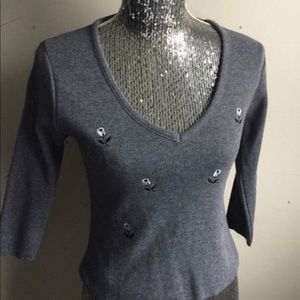 Vintage 90s Floral Grey Quarter Sleeve Sweater